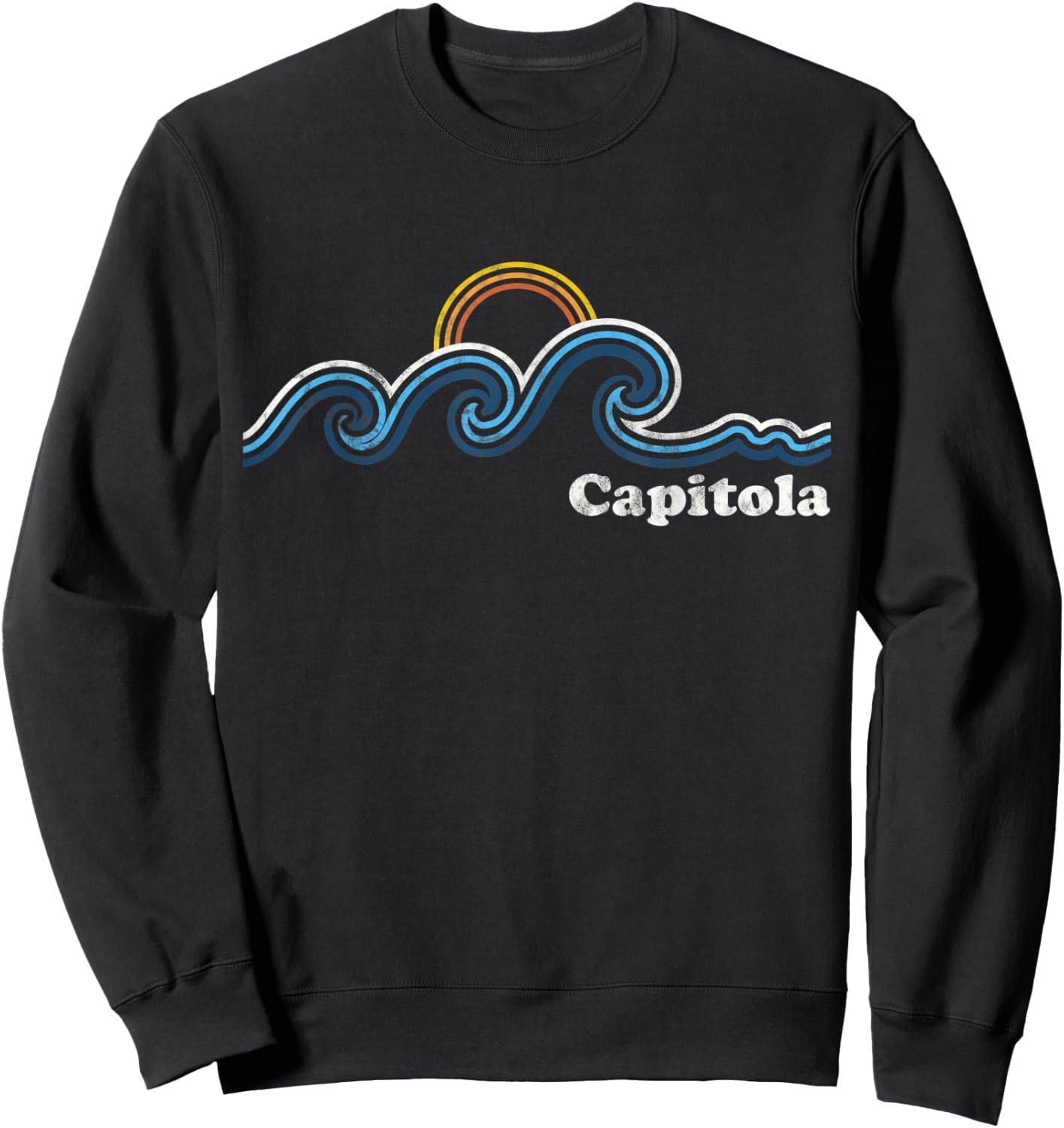 Capitola California CA Sufing Waves Sunset Vintage Sweatshirt - Sweatshirt | Black