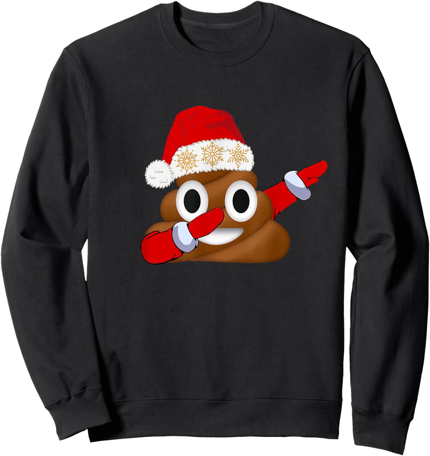Funny Christmas Dabbing Poop with Santa Hat and Snowflakes Sweatshirt - Sweatshirt | Black