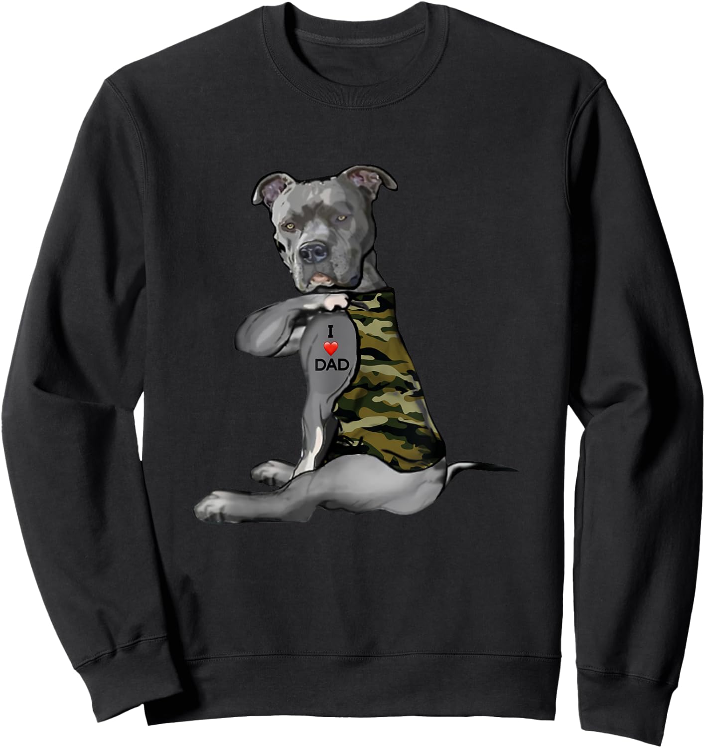 Pitbull I Love Dad Tattoo Funny Pitties Tattooed Fathers Day Sweatshirt - Sweatshirt | Black