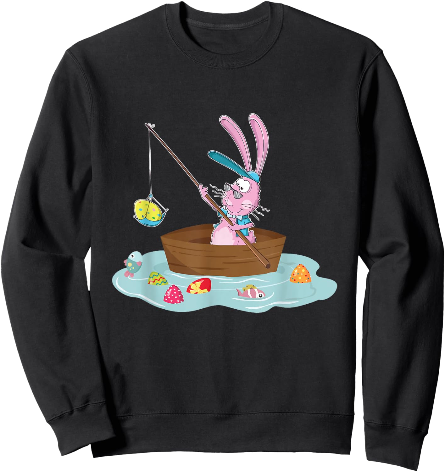 Funny Easter Bunny Fishing Egg Hunting - Easter Sunday Fun Sweatshirt - Sweatshirt | Black