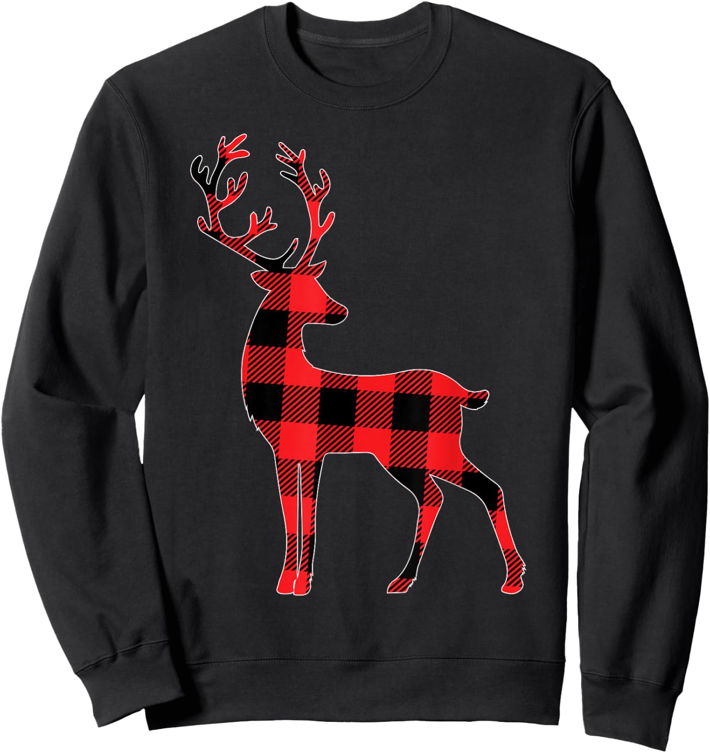 Red Plaid Reindeer Deer Christmas Buffalo Family Pajama Sweatshirt - Sweatshirt | Black
