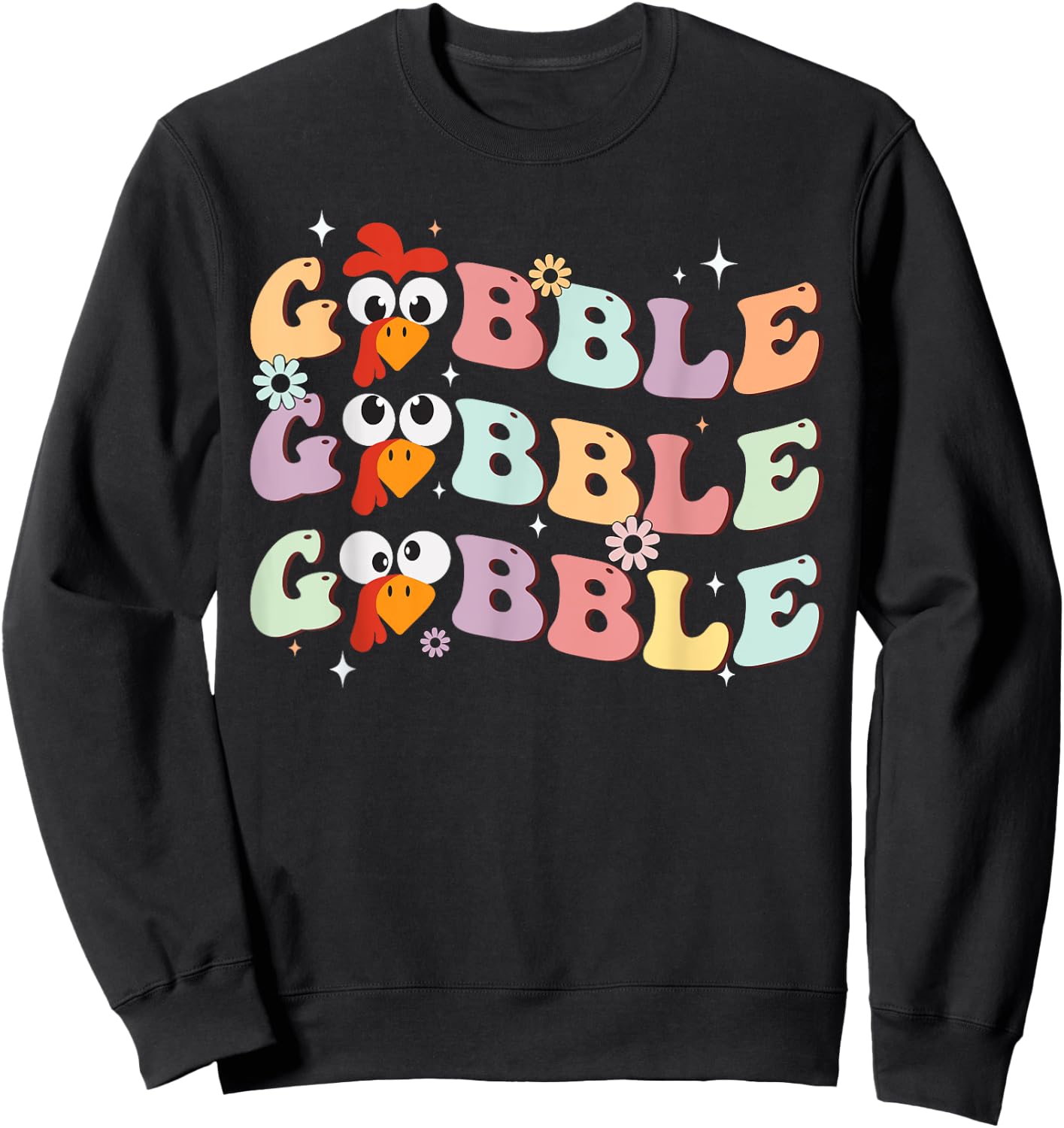 Men Groovy Retro Gobble Gobble Happy Thanksgiving Turkey Day Sweatshirt - Sweatshirt | Black