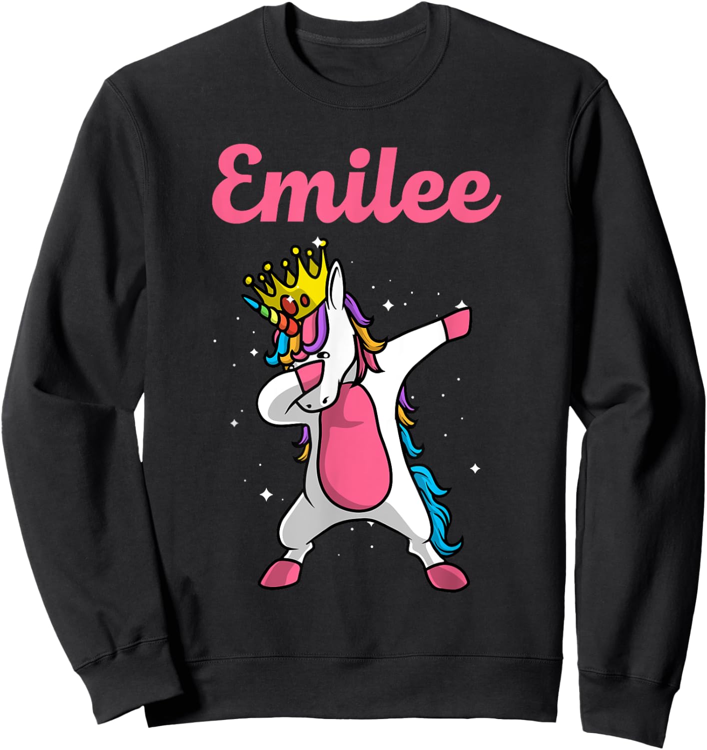 EMILEE Name Personalized Birthday Dabbing Unicorn Queen Sweatshirt - Sweatshirt | Black