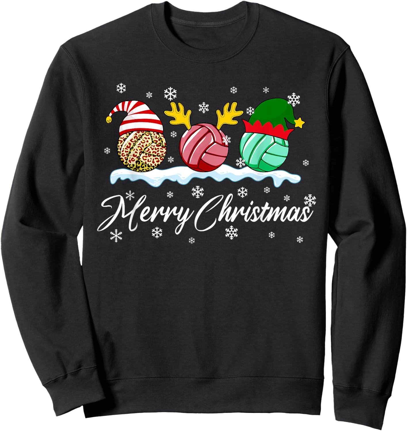 Volleyball Balls Christmas Buffalo Plaid Santa Hat Reindeer Sweatshirt - Sweatshirt | Black