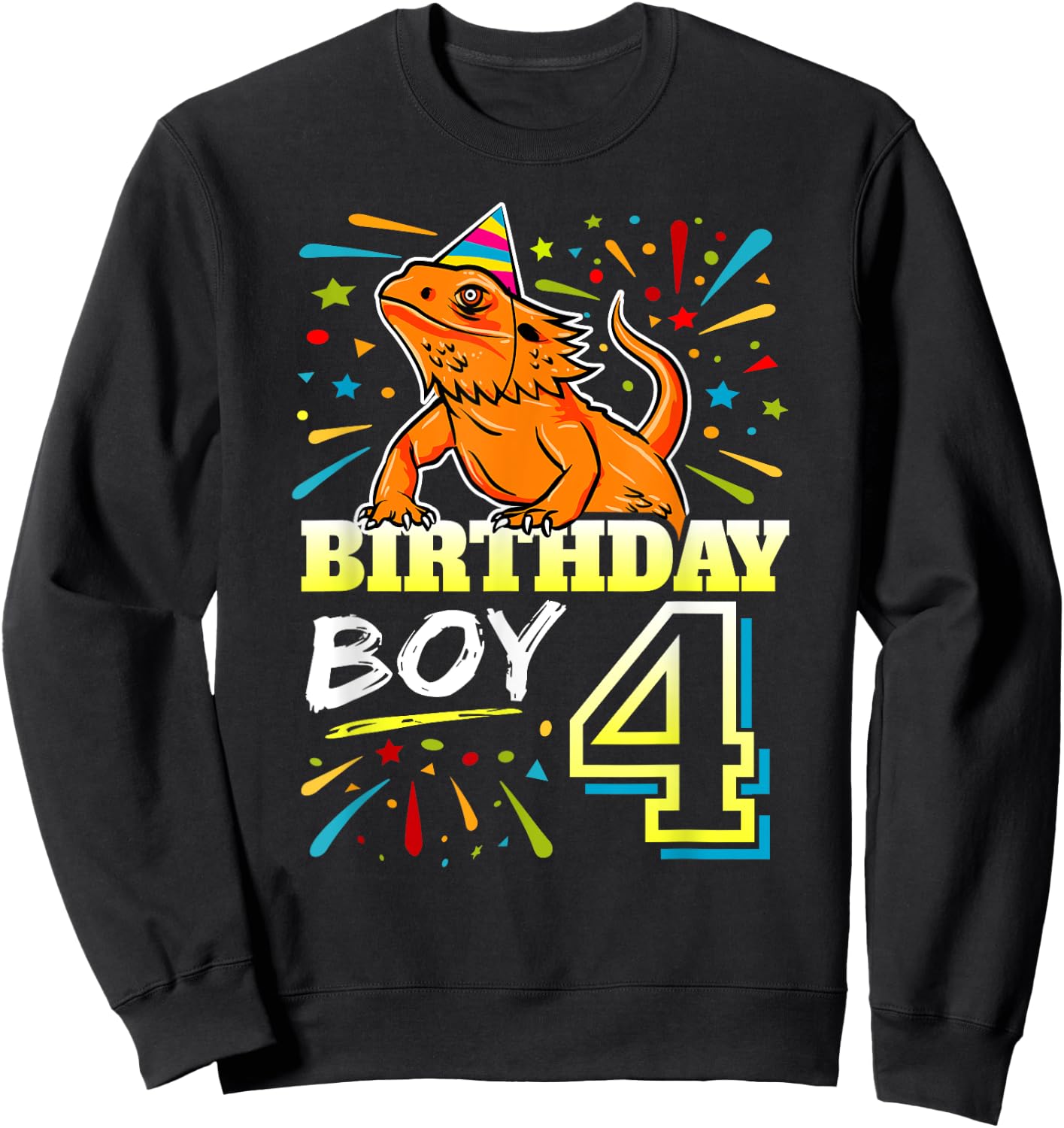 Bearded Dragon Lizard Kids 4th Birthday - 4 Year Old Boy Sweatshirt - Sweatshirt | Black