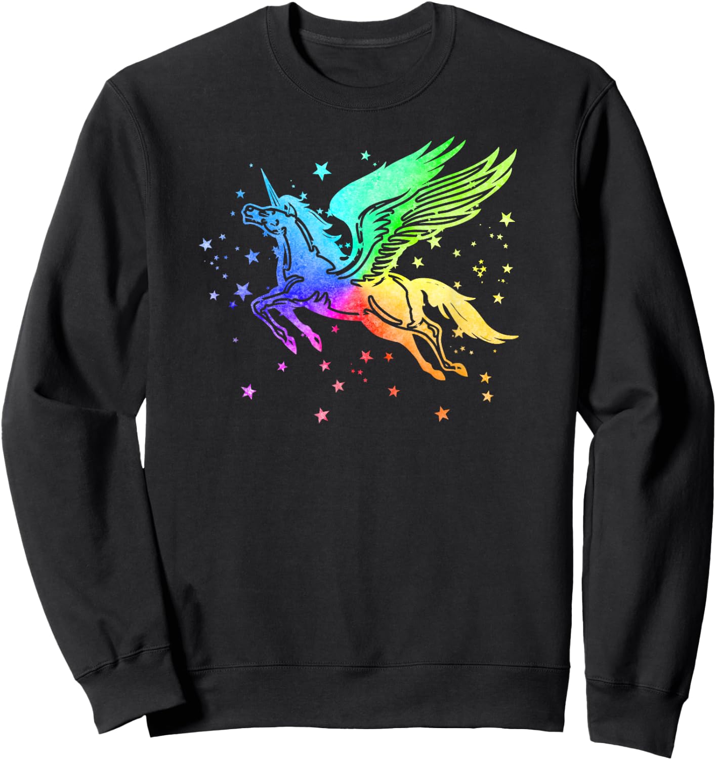 Unicorn Winged Pegasus Horse Rainbow Space Galaxy Stars Girl Sweatshirt - Sweatshirt | Black