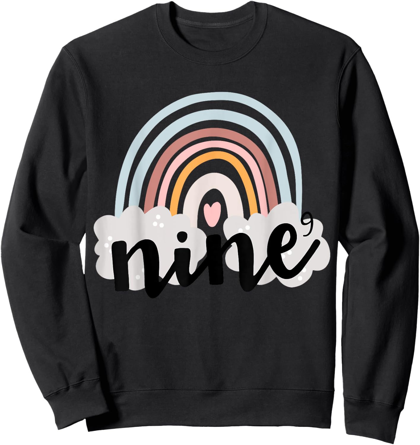 Nine Year Birthday Rainbow Party Boho Family 9 Year Old Sweatshirt - Sweatshirt | Black