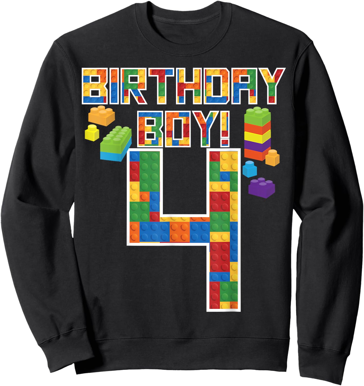 Cute 4th Birthday Gift 4 Years Old Block Building Boys Kids Sweatshirt - Sweatshirt | Black