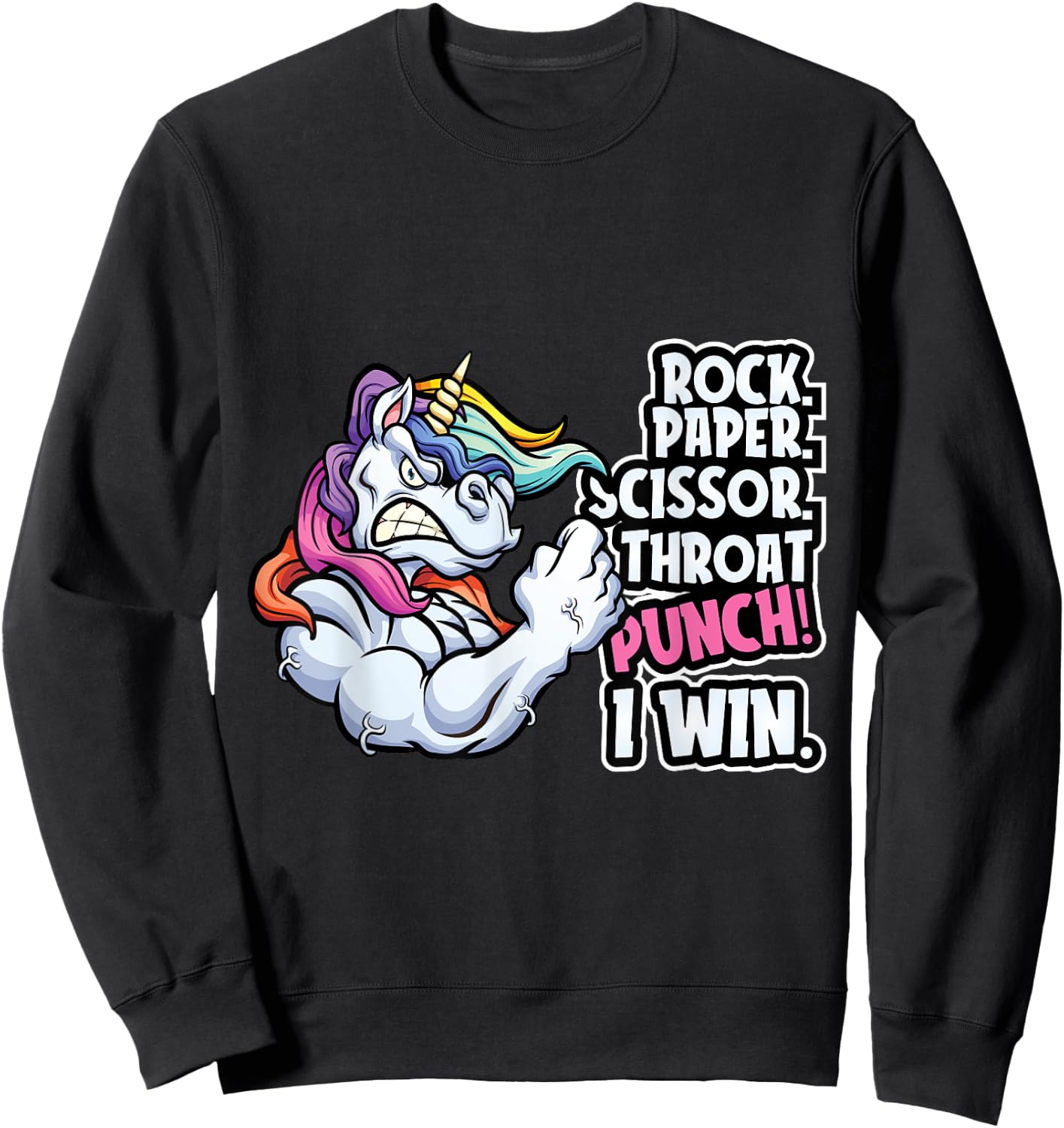 Rock Paper Throat Punch I Win - Funny Unicorn Theme Scissors Sweatshirt - Sweatshirt | Black