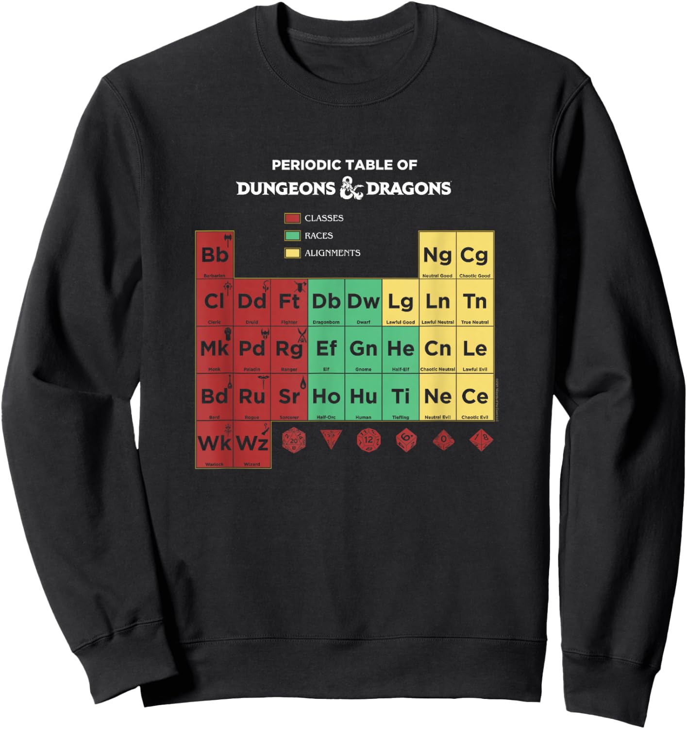 Dungeons & Dragons Periodic Table Classes Races Alignments Sweatshirt - Sweatshirt | Black