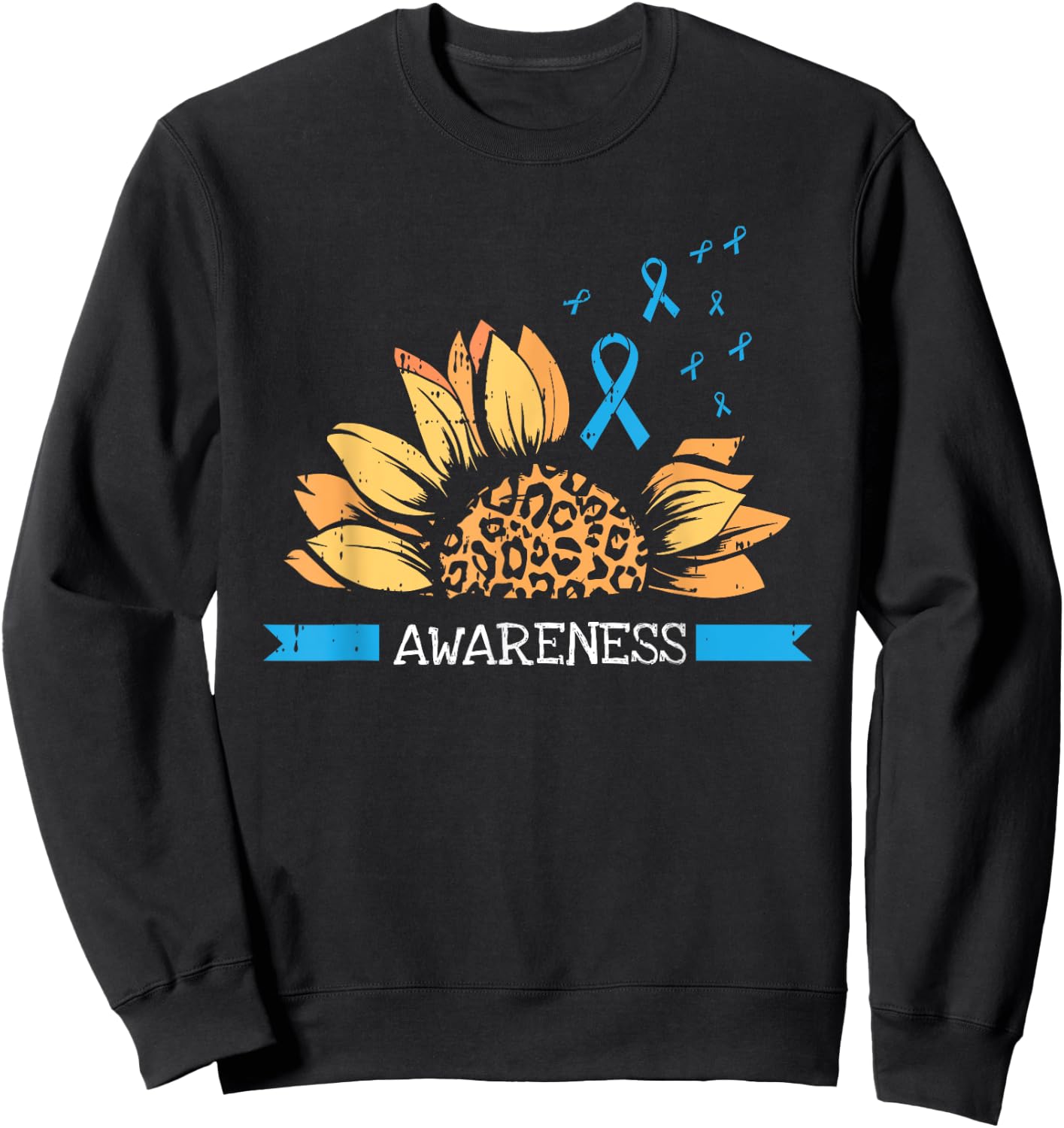 Sunflower Blue Ribbon Prostate Colon Cancer Awareness Gifts Sweatshirt - Sweatshirt | Black