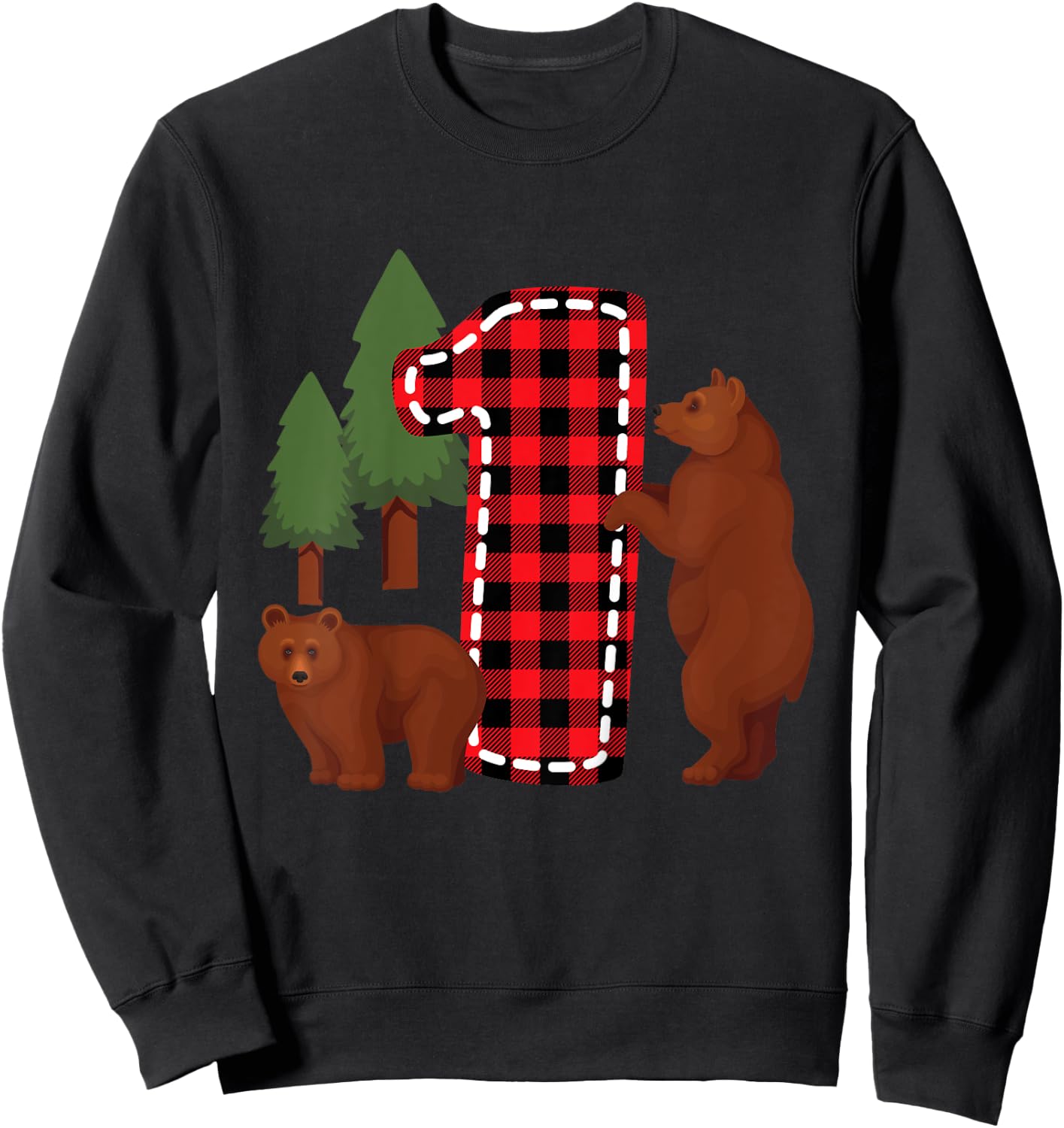 Kids 1 Year Old Lumberjack Birthday Party Bear Plaid Boy 1st Gift Sweatshirt - Sweatshirt | Black