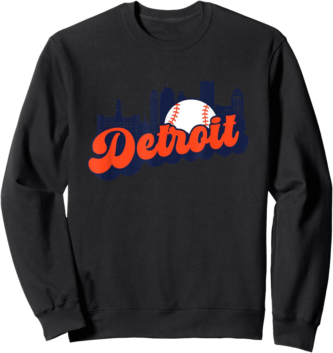 Detroit Baseball Vintage City Skyline Retro Baseball Lover Sweatshirt - Sweatshirt | Black