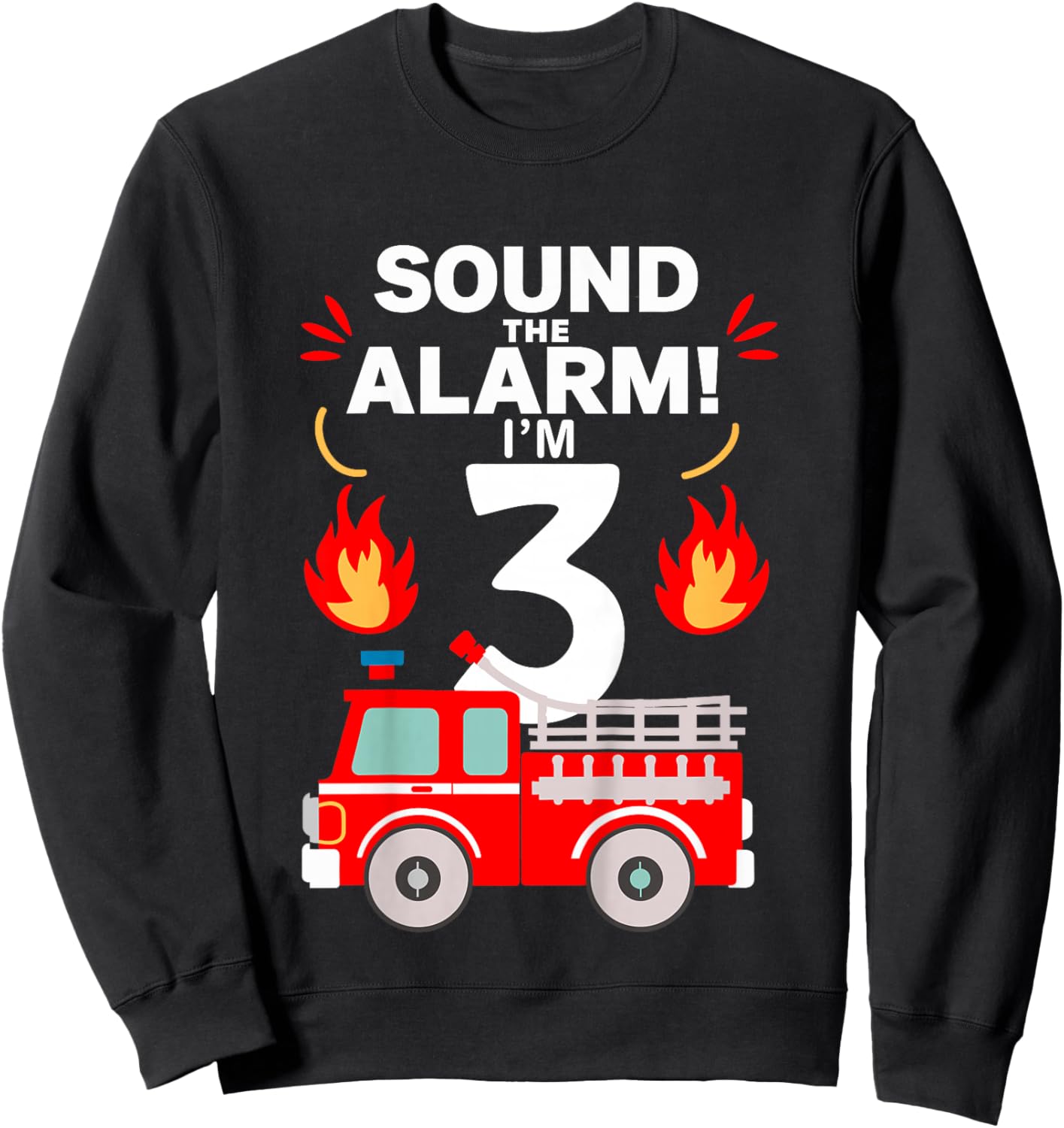 Kids 3rd Birthday Fire Truck 3 Year Old Birthday Boy Firefighter Sweatshirt - Sweatshirt | Black