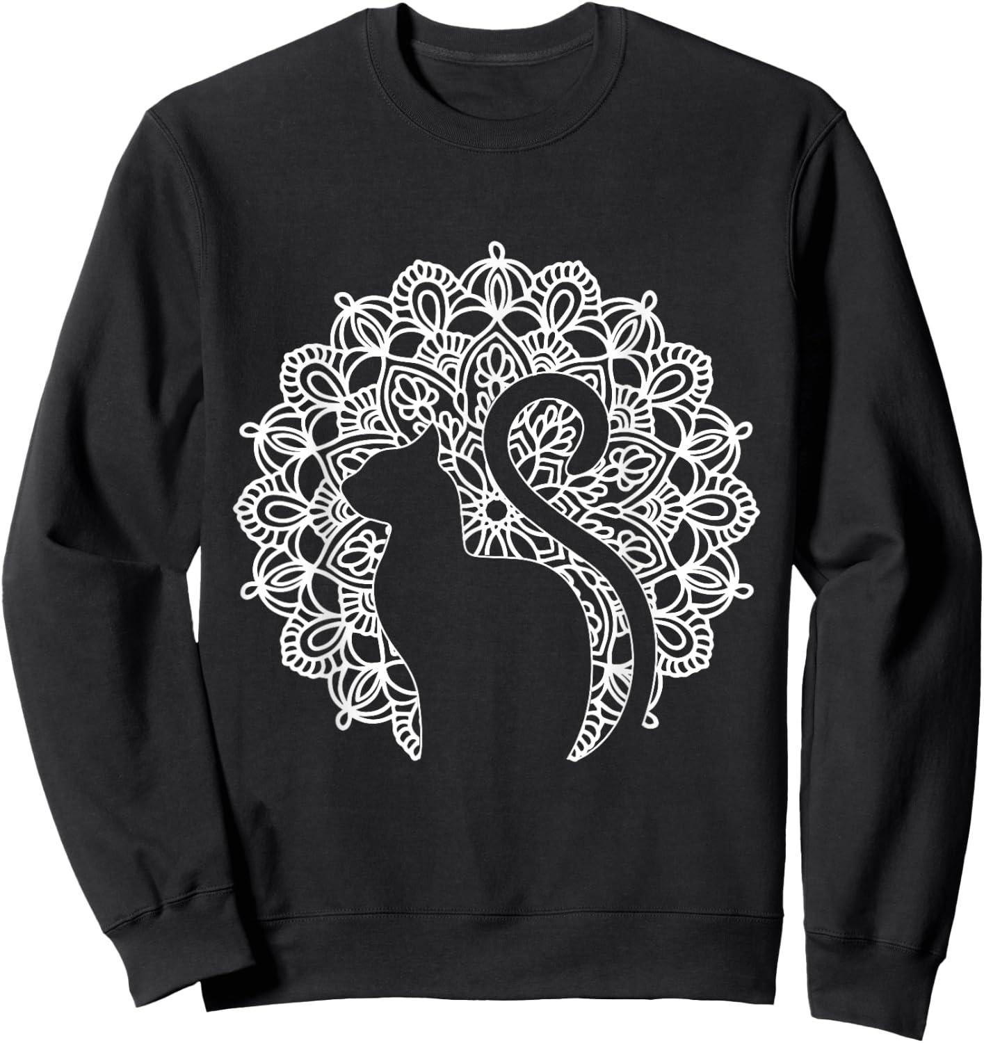 Cat Shirt Zen Cat Print Mandala Shirt Yoga Sweatshirt - Sweatshirt | Black