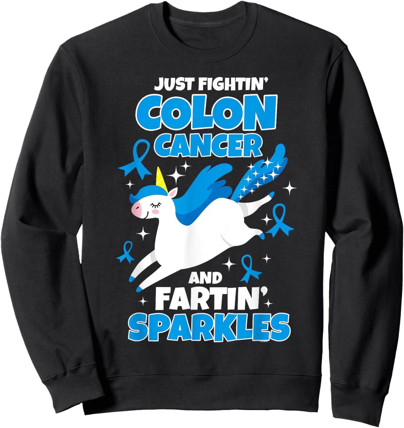 Colon Cancer Funny Unicorn Farting Sparkles Sweatshirt - Sweatshirt | Black