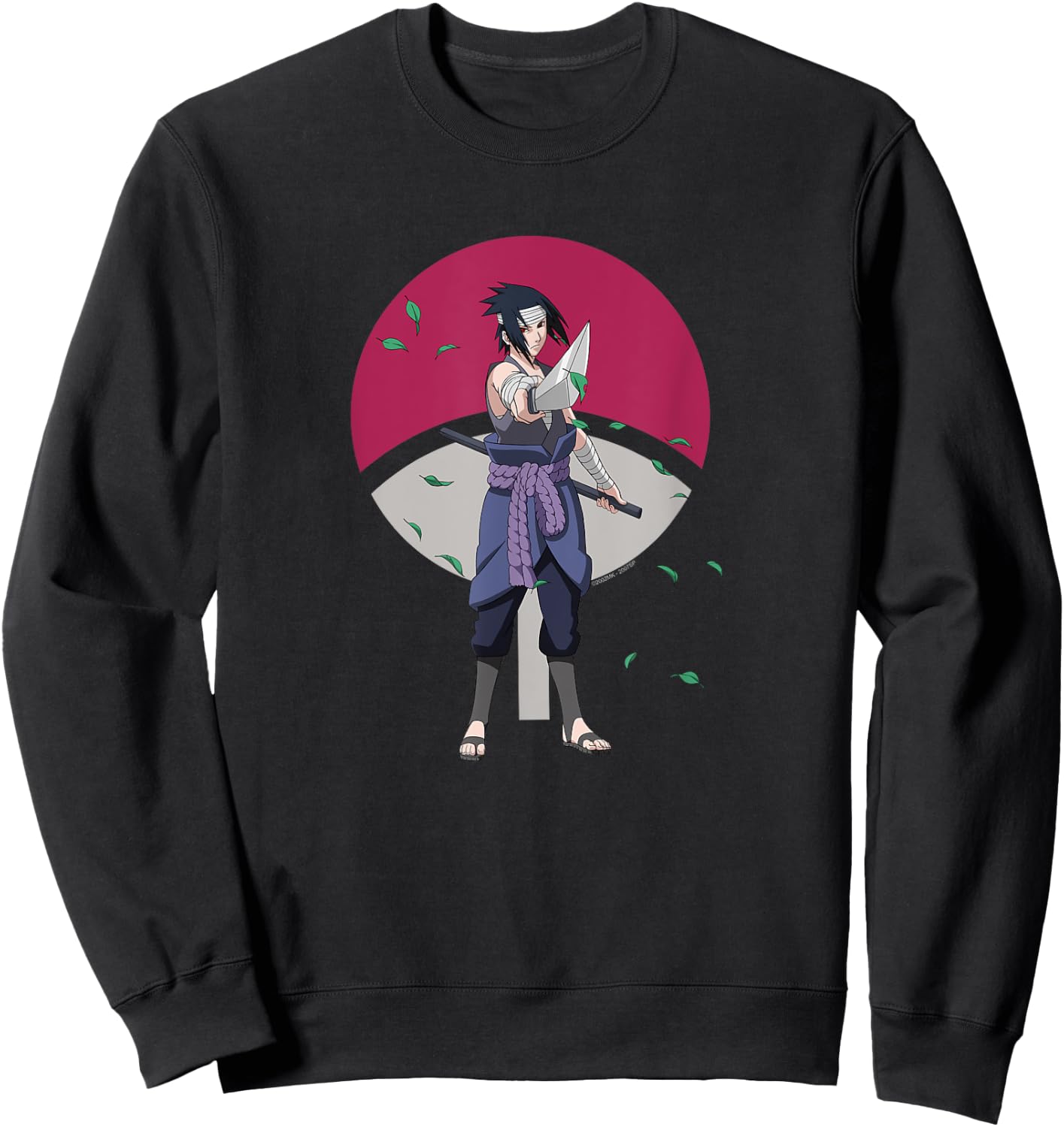Naruto Shippuden Sasuke Uchiha Leaves and Symbol Anime Sweatshirt - Sweatshirt | Black