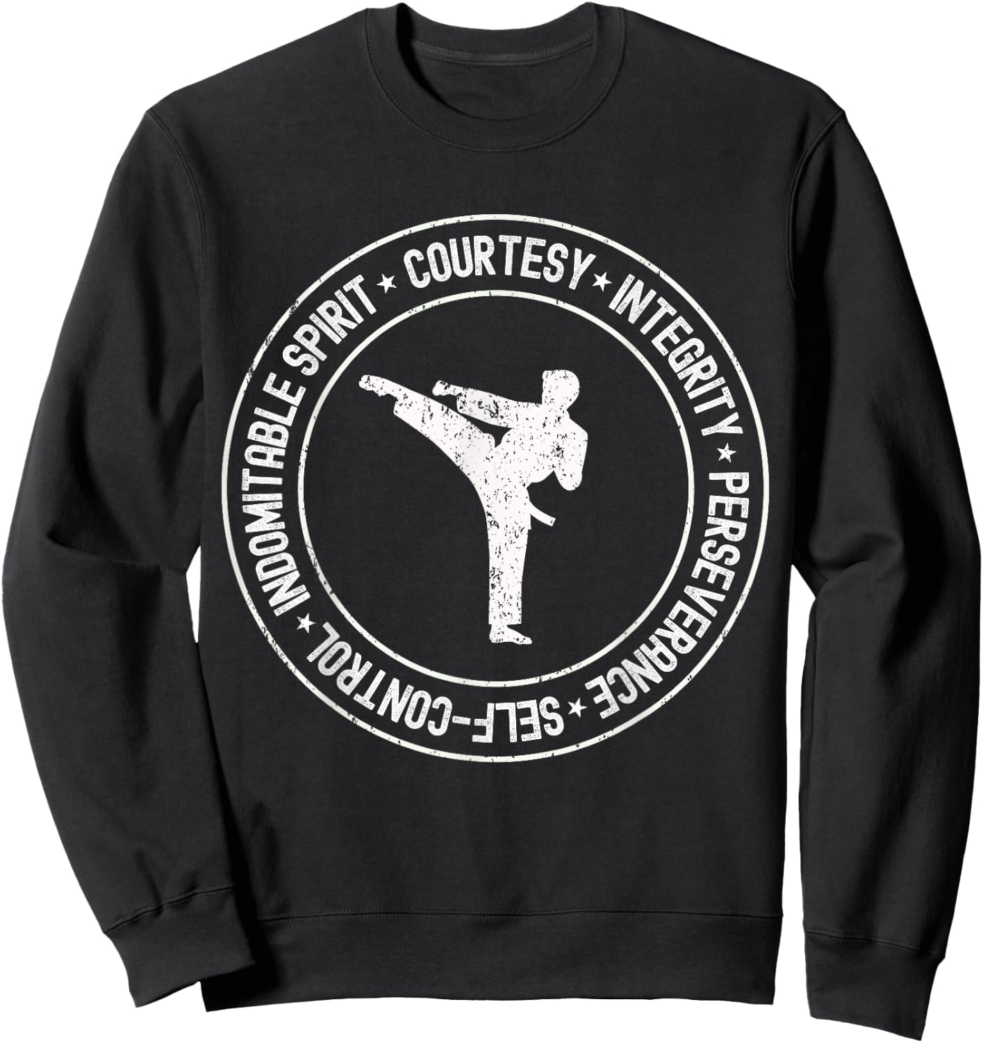 Distressed 5 Tenets of Taekwondo Taekwondo Kicking Outfit Sweatshirt - Sweatshirt | Black