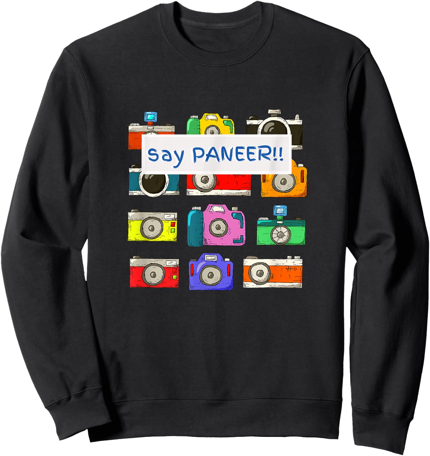 Say Paneer | Funny Indian Cheese Retro Camera Men Women Sweatshirt - Sweatshirt | Black