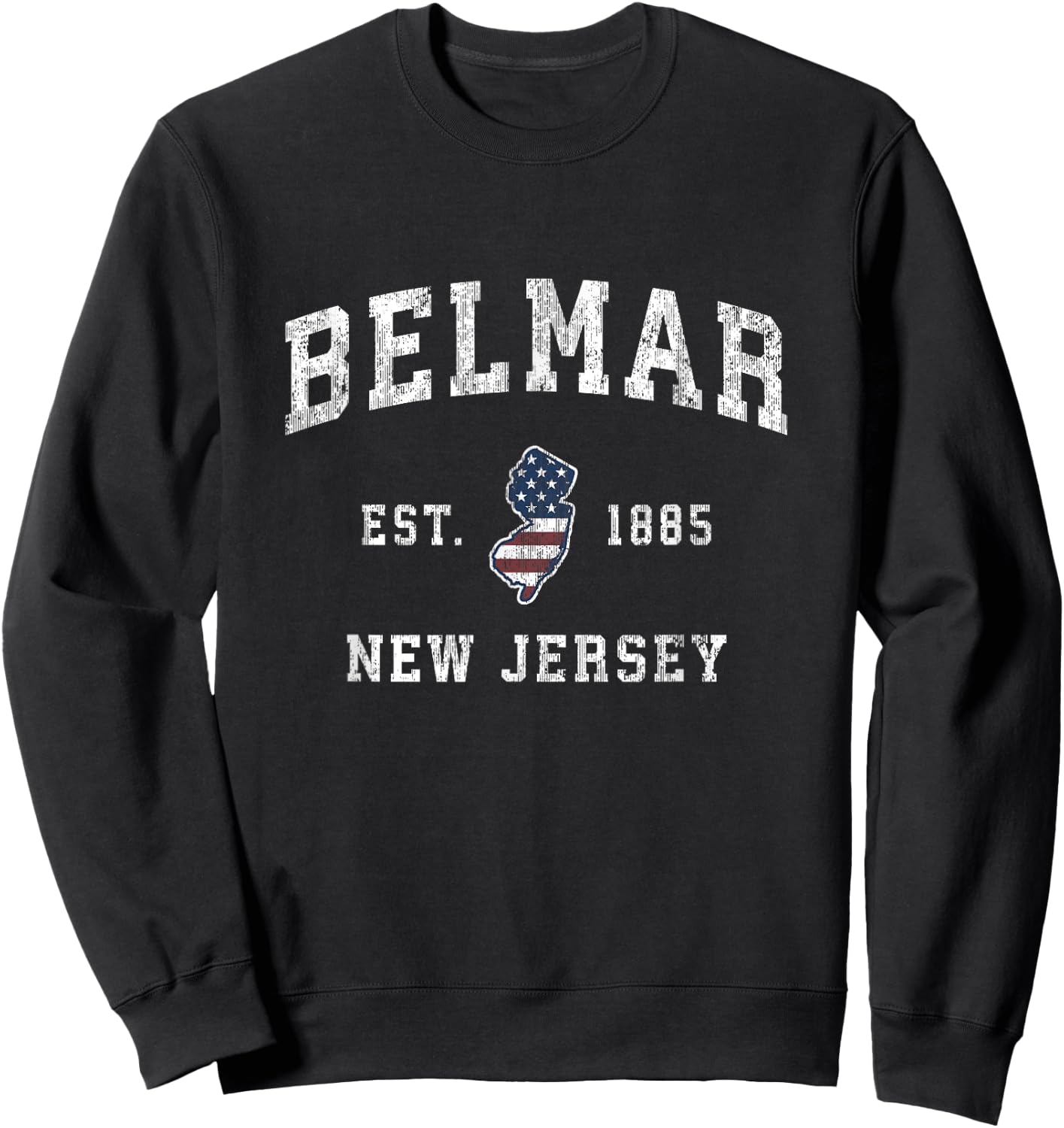 Belmar New Jersey NJ Vintage American Flag Sports Design Sweatshirt - Sweatshirt | Black