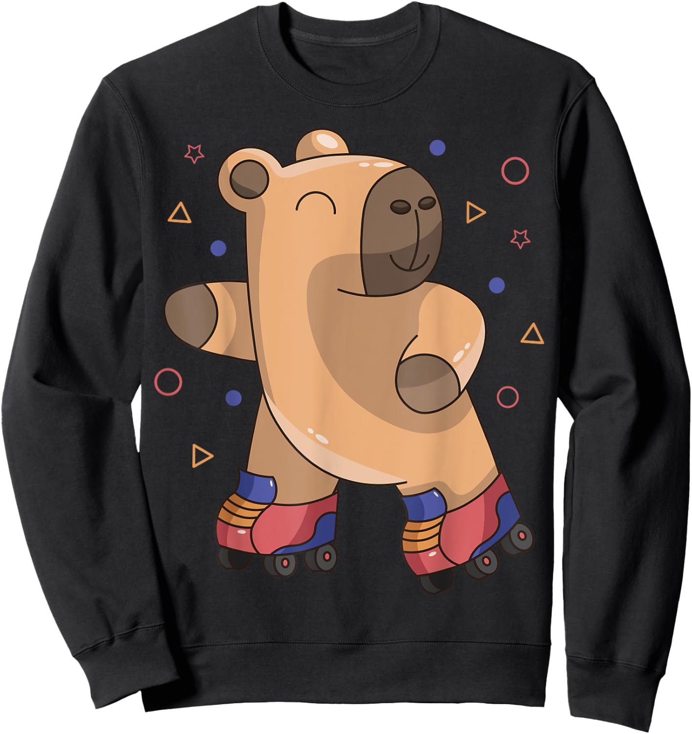 Roller Skater Capybara Rodent Kawaii Girl Boy Retro 70s 80s Sweatshirt - Sweatshirt | Black
