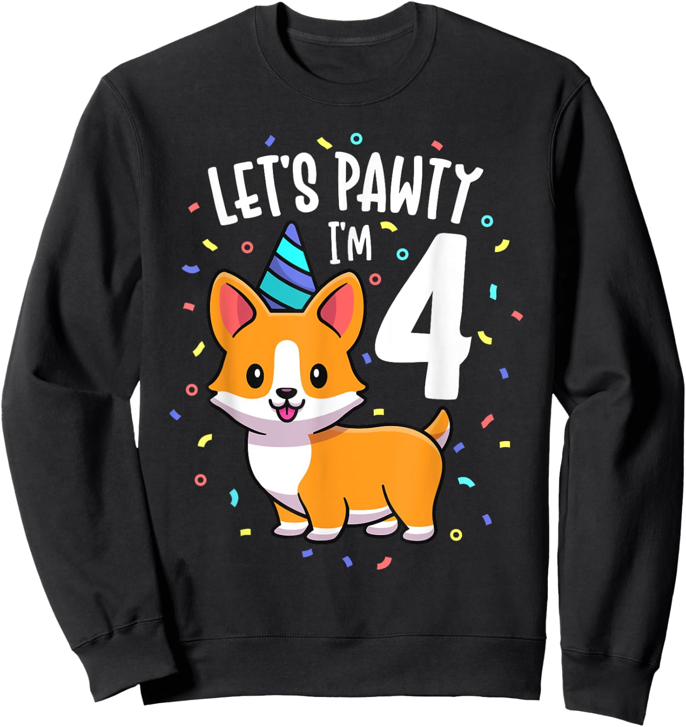4 Years Old Corgi Dog Lover 4th Birthday Party Outfit Kid Sweatshirt - Sweatshirt | Black