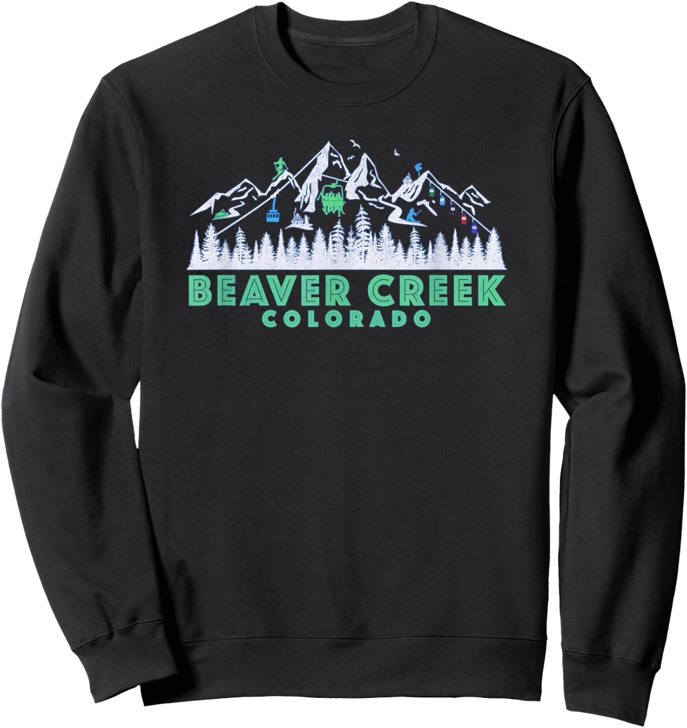 Retro Beaver Creek, CO Illustration - Vintage Snow Ski Sweatshirt - Sweatshirt | Black