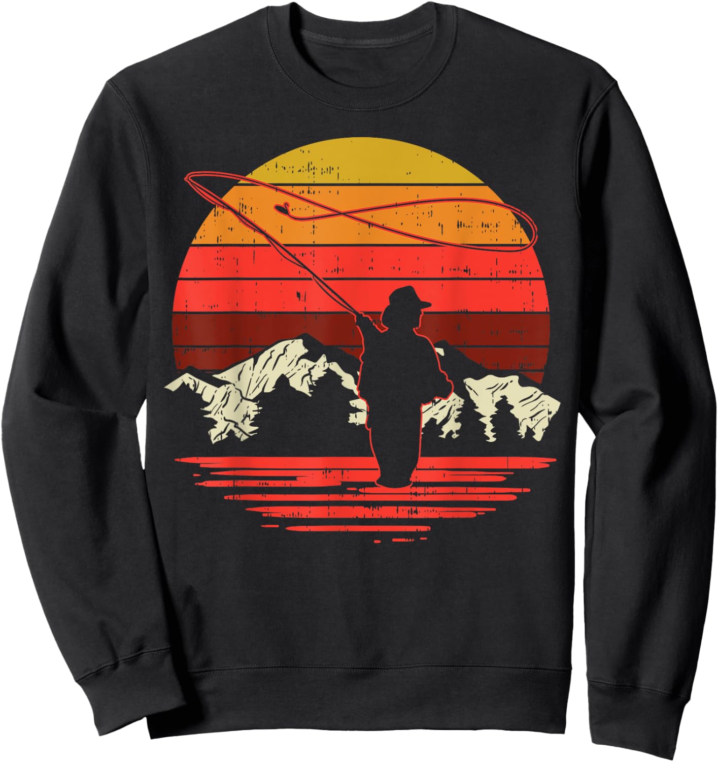 Fly Fishing Sunset Retro Trout Angling Fisherman Angler Gift Sweatshirt - Sweatshirt | Black