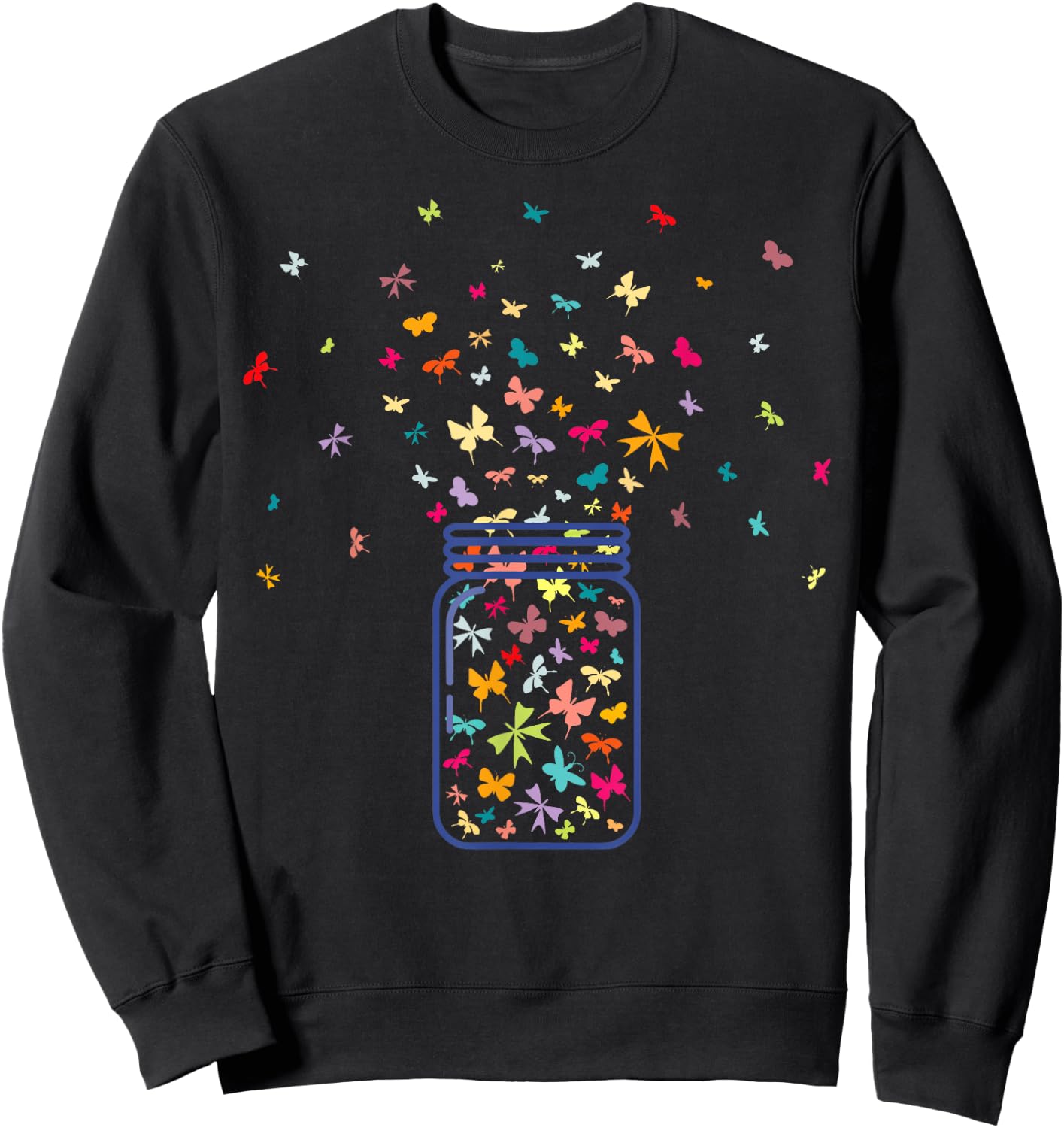 Colorful Butterfly Jar Cute Butterfly Art Design Girls Women Sweatshirt - Sweatshirt | Black
