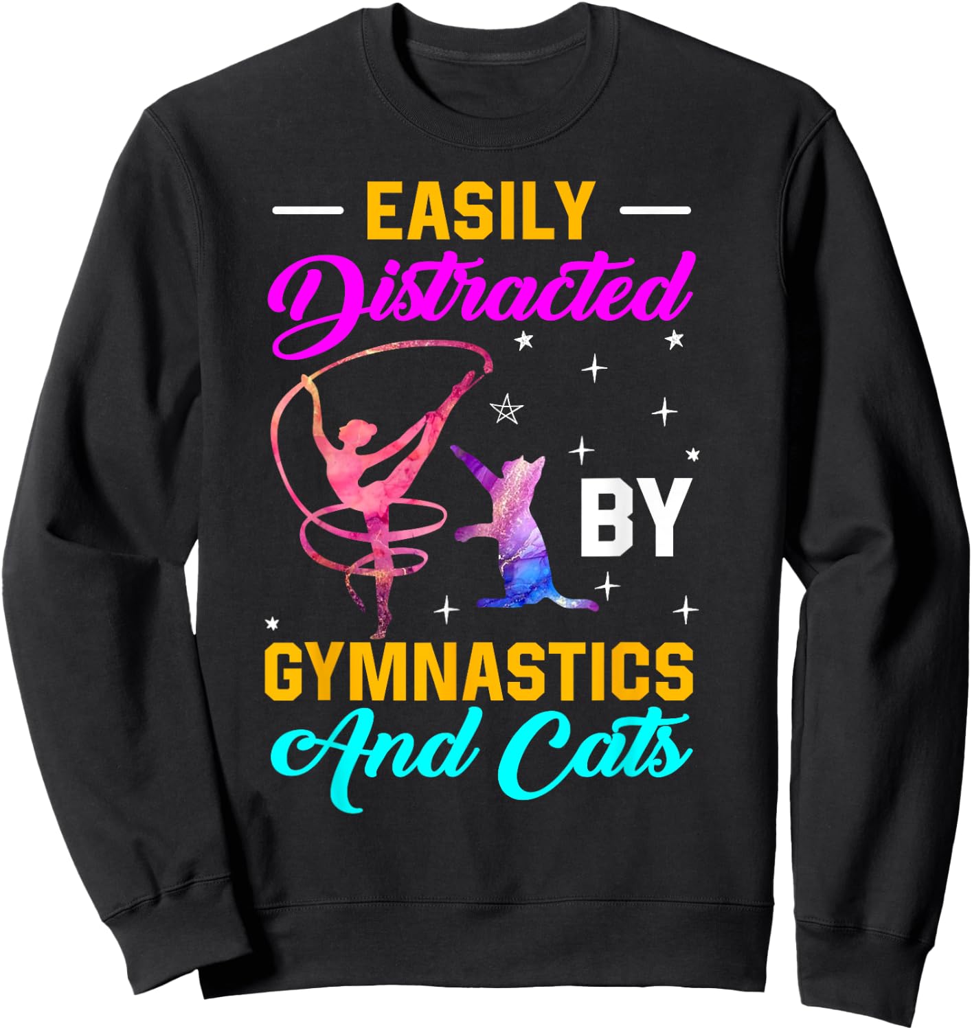 Easily Distracted By Gymnastics and Cats Gymnast Cat Lovers Women Girls Kids Sweatshirt - Sweatshirt | Black