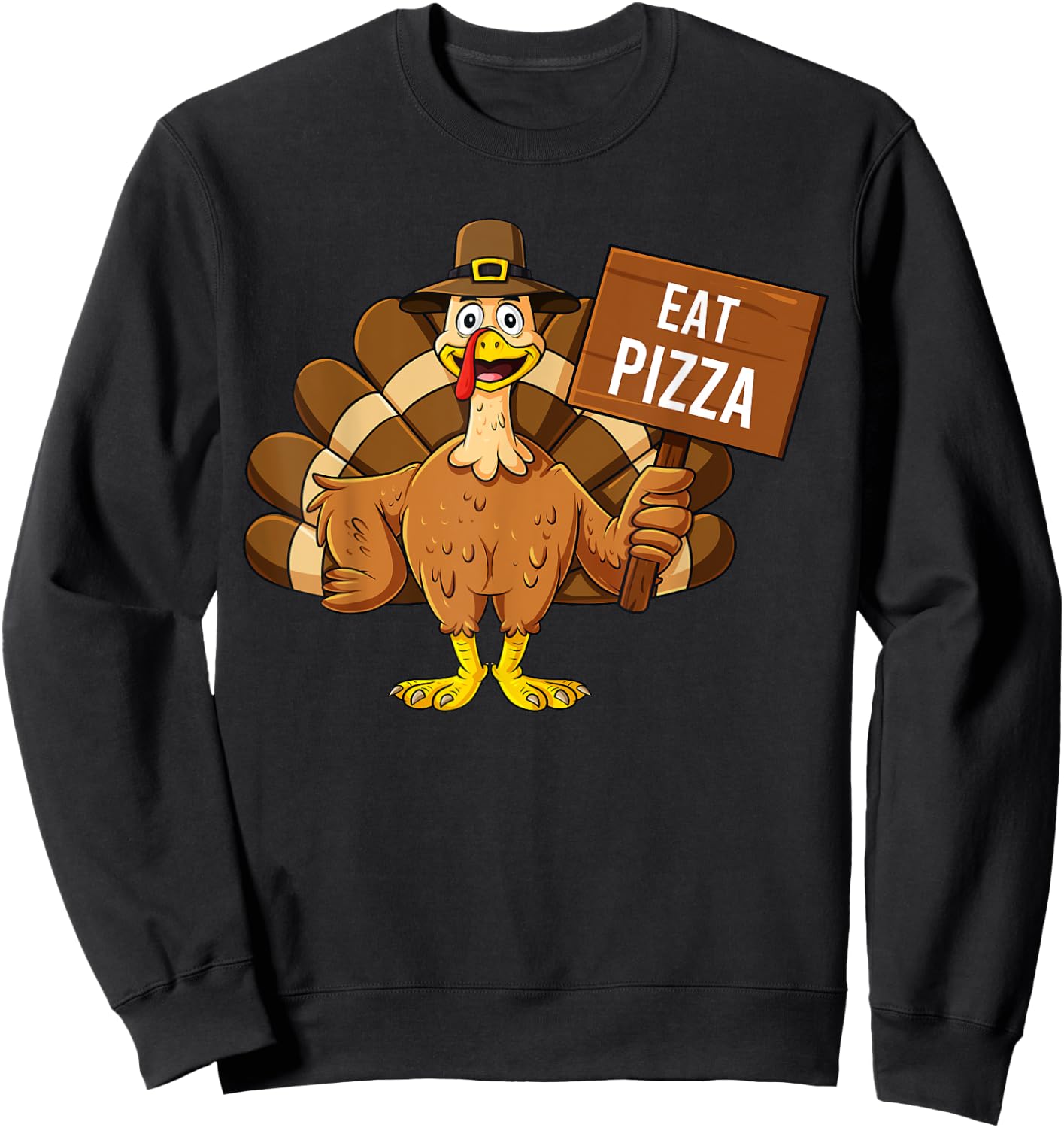 Turkey Eat Pizza Thanksgiving Funny Boys Girls Kids Sweatshirt - Sweatshirt | Black