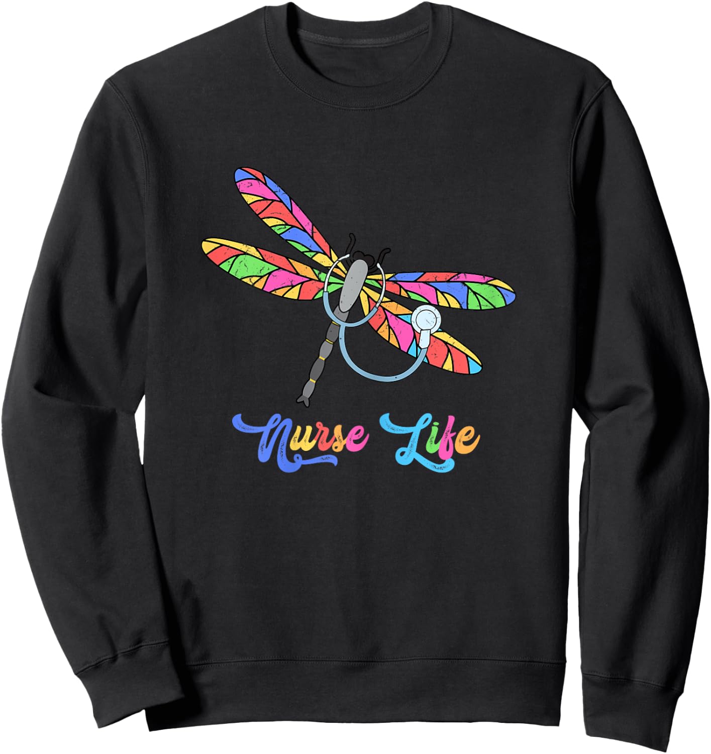 Colorful dragonfly Nurse life Sweatshirt - Sweatshirt | Black