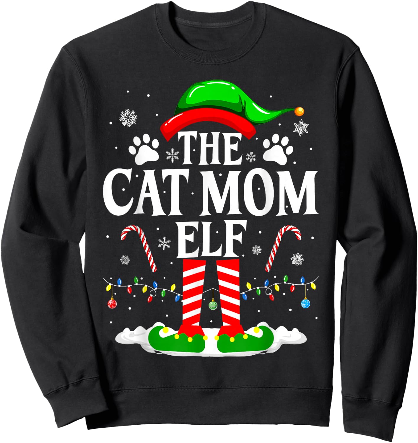 The Cat Mom Elf Xmas Funny Cats lover Christmas Cat Mom Sweatshirt - Sweatshirt | Black