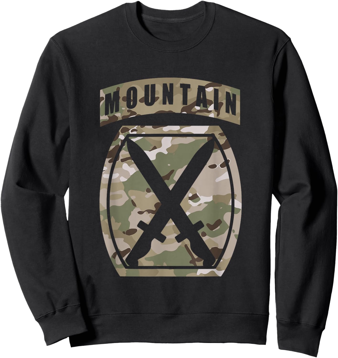 10th Mountain Division Patch - 10th MTN OCP Multicam Camo Sweatshirt - Sweatshirt | Black