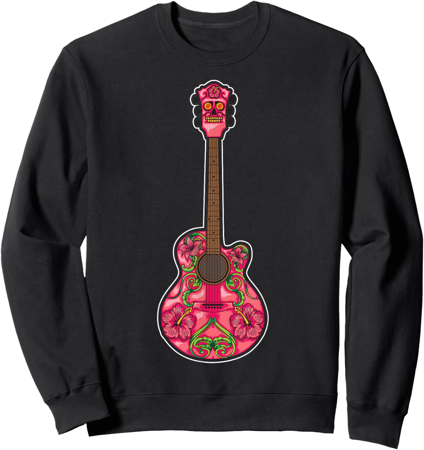 Guitar Sugar Skull Decoration | Guitarists Funny Music Gift Sweatshirt - Sweatshirt | Black
