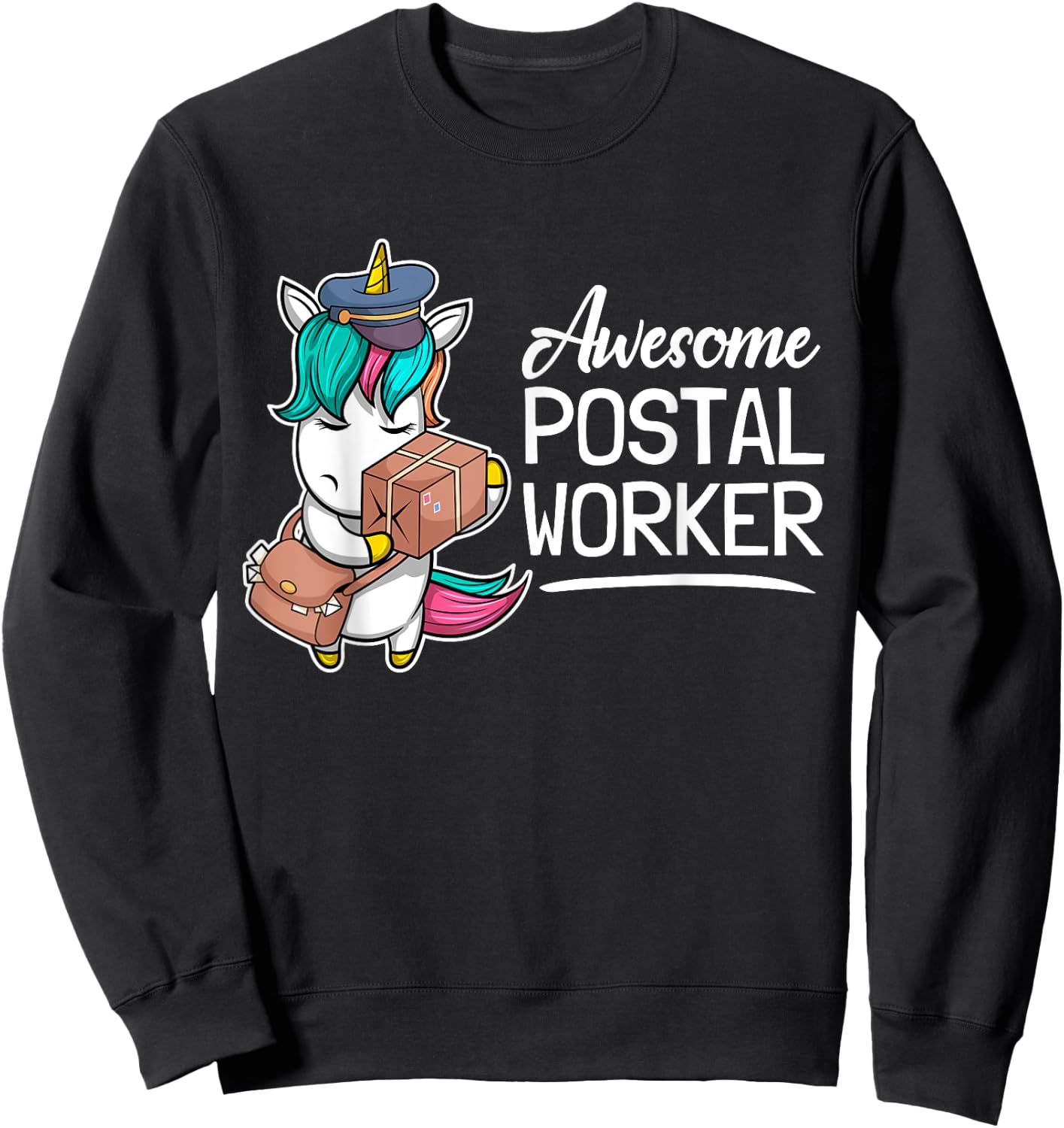 Funny Postal Worker Mailman I Awesome Unicorn Postman Sweatshirt - Sweatshirt | Black