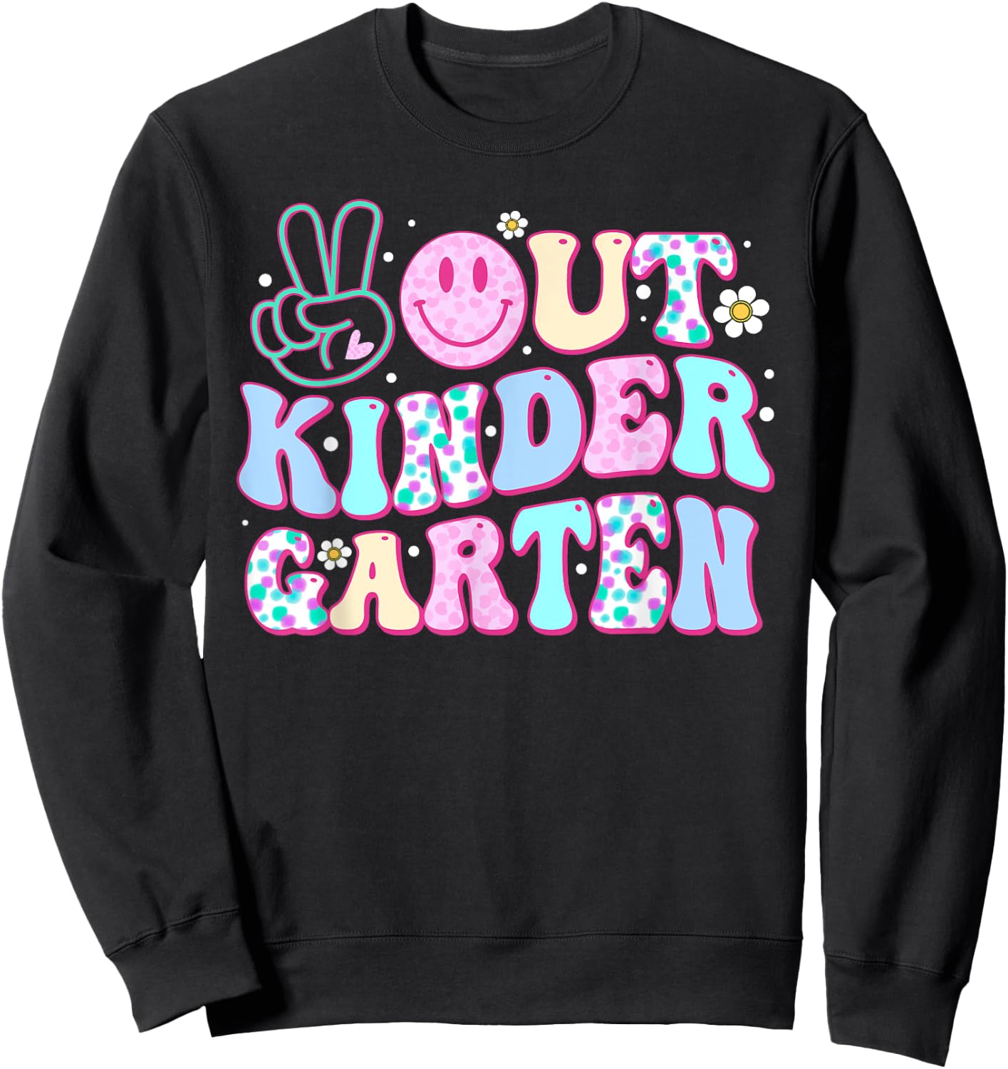 Peace Out Kindergarten Last Day Of School Groovy Boys Girls Sweatshirt - Sweatshirt | Black