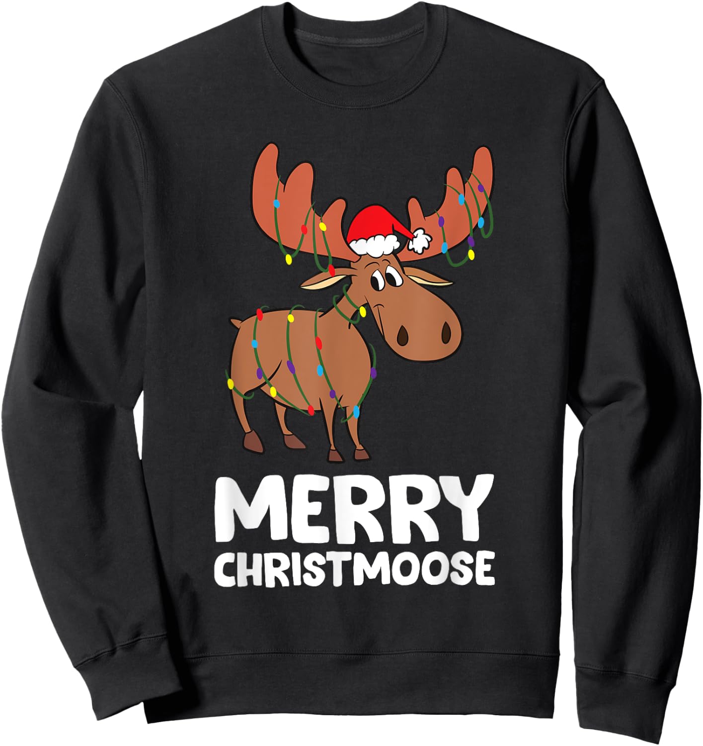 Merry Christmas Xmas Merry Christmoose Santa Hat Moose Sweatshirt - Sweatshirt | Black
