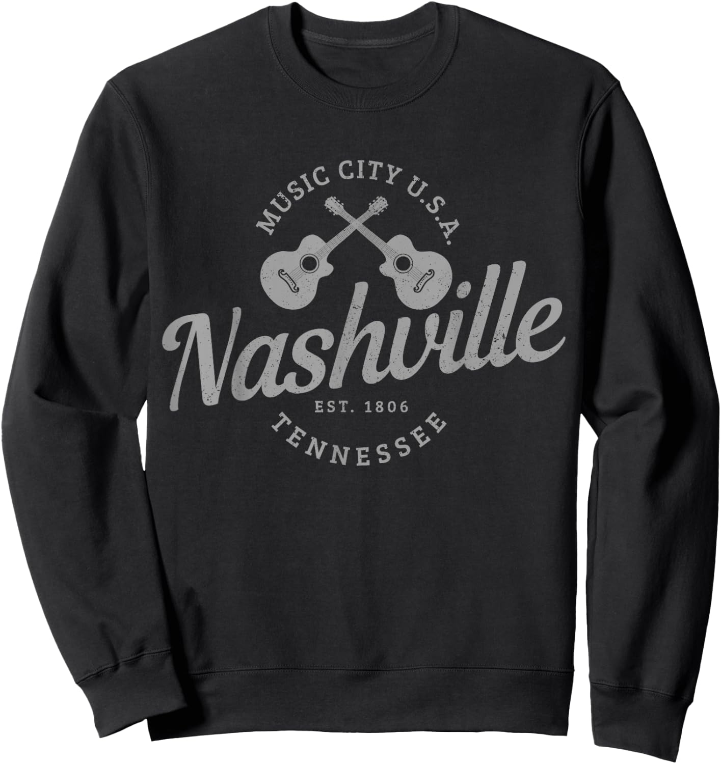 Nashville Tennessee Guitar Country Music City Souvenir Sweatshirt - Sweatshirt | Black