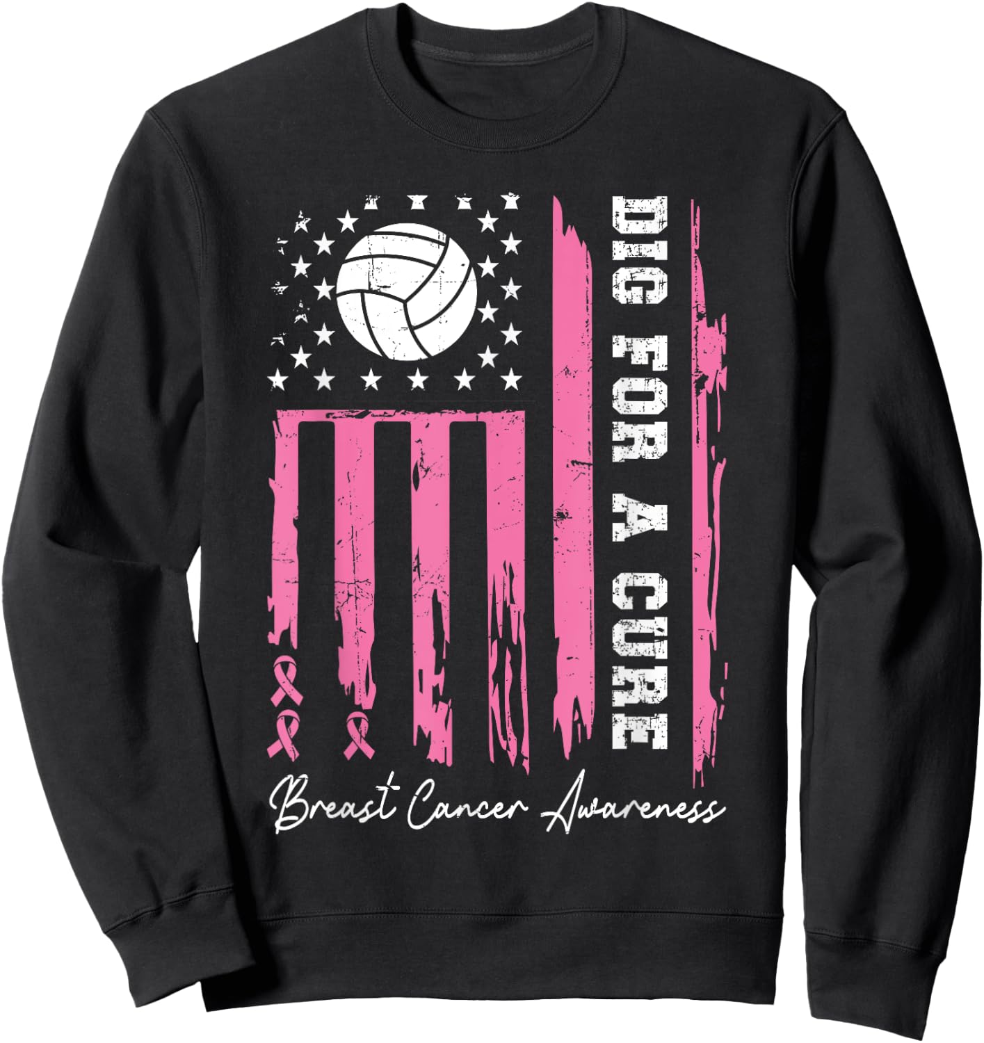 Dig For A Cure Breast Cancer Awareness Ribbon Volleyball Sweatshirt - Sweatshirt | Black