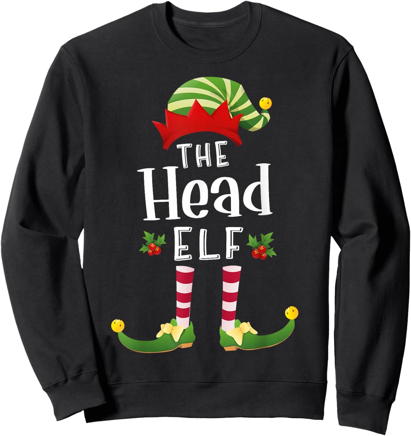 Head Christmas Elf Matching Pajama X-Mas Party Sweatshirt - Sweatshirt | Black
