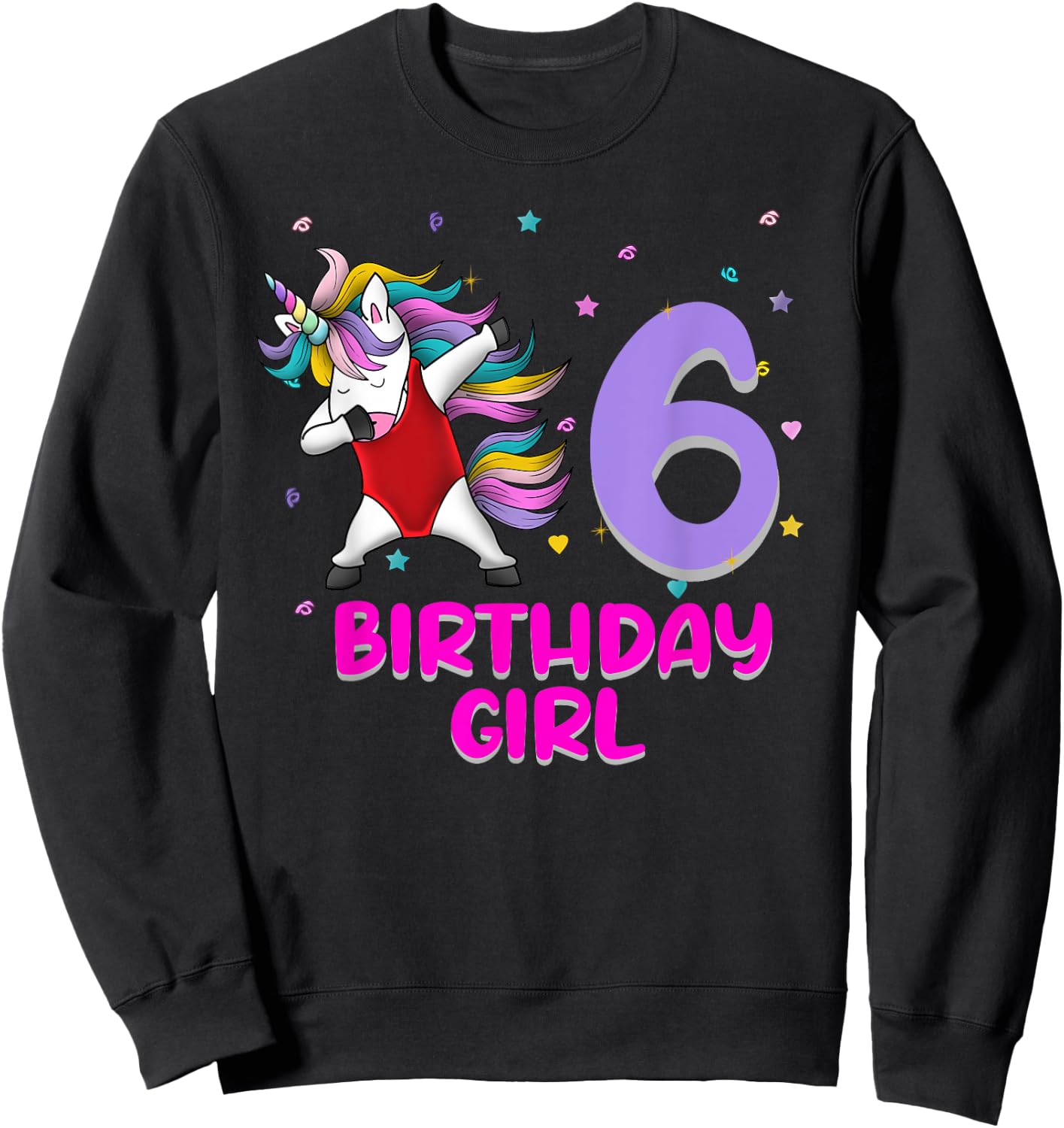 Unicorn Swimsuit 6th Birthday Girl Love Funny 6 Years Old Sweatshirt - Sweatshirt | Black