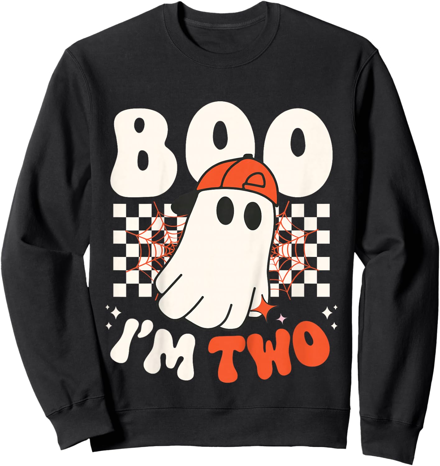 Kids Boo I'm Two Cute Ghost Groovy 2nd Second Birthday Boys Kids Sweatshirt - Sweatshirt | Black
