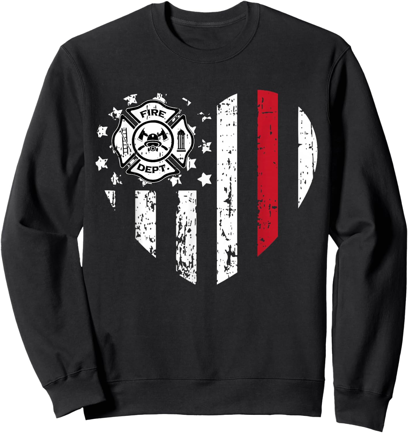 Firefighter American Flag Valentines Day Red Line Love Gift Kids Men Sweatshirt - Sweatshirt | Black