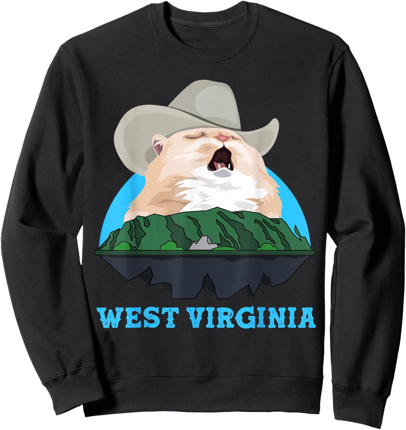 West Virginia Cowboy Cat Singing Meme Meowdy Sweatshirt - Sweatshirt | Black