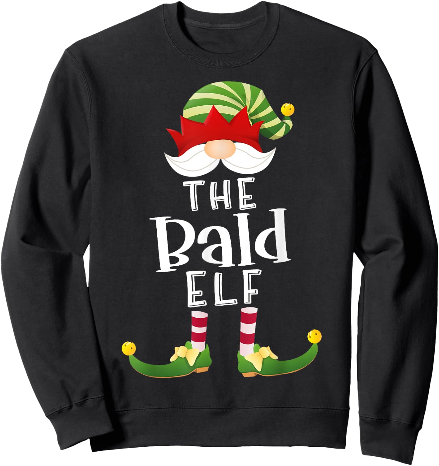 Bald Elf Group Christmas Funny Pajama Party Sweatshirt - Sweatshirt | Black