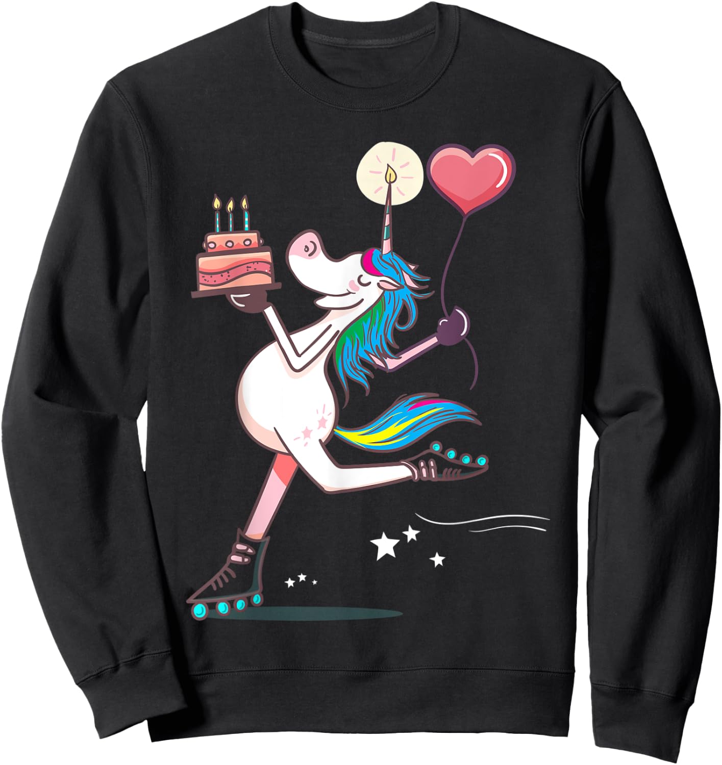 Funny Unicorn Skating Birthday Rainbow Magical Girl Gifts Sweatshirt - Sweatshirt | Black