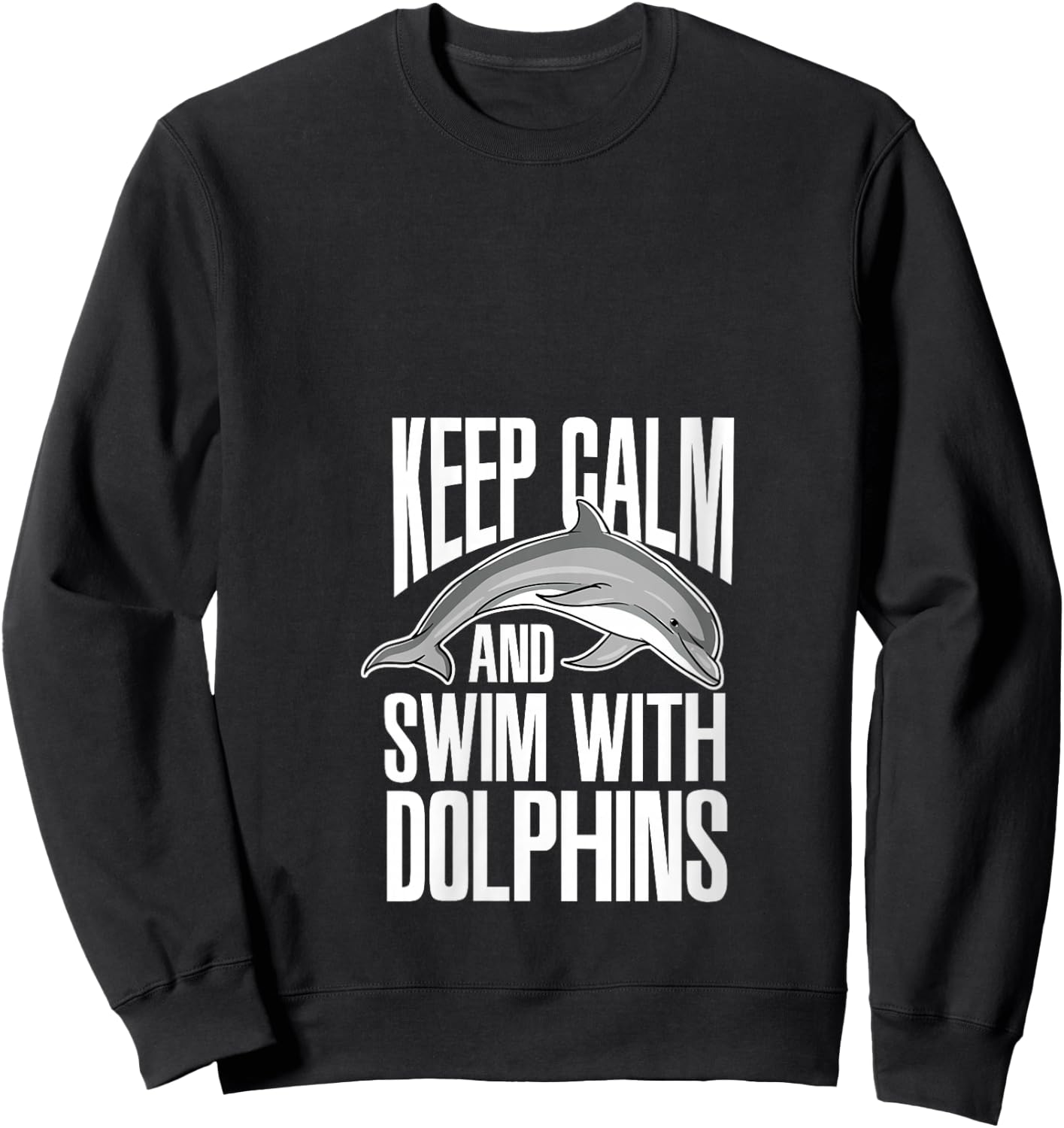 Keep Calm And Swim With Dolphins Cute Dolphin V-Neck Sweatshirt - Sweatshirt | Black
