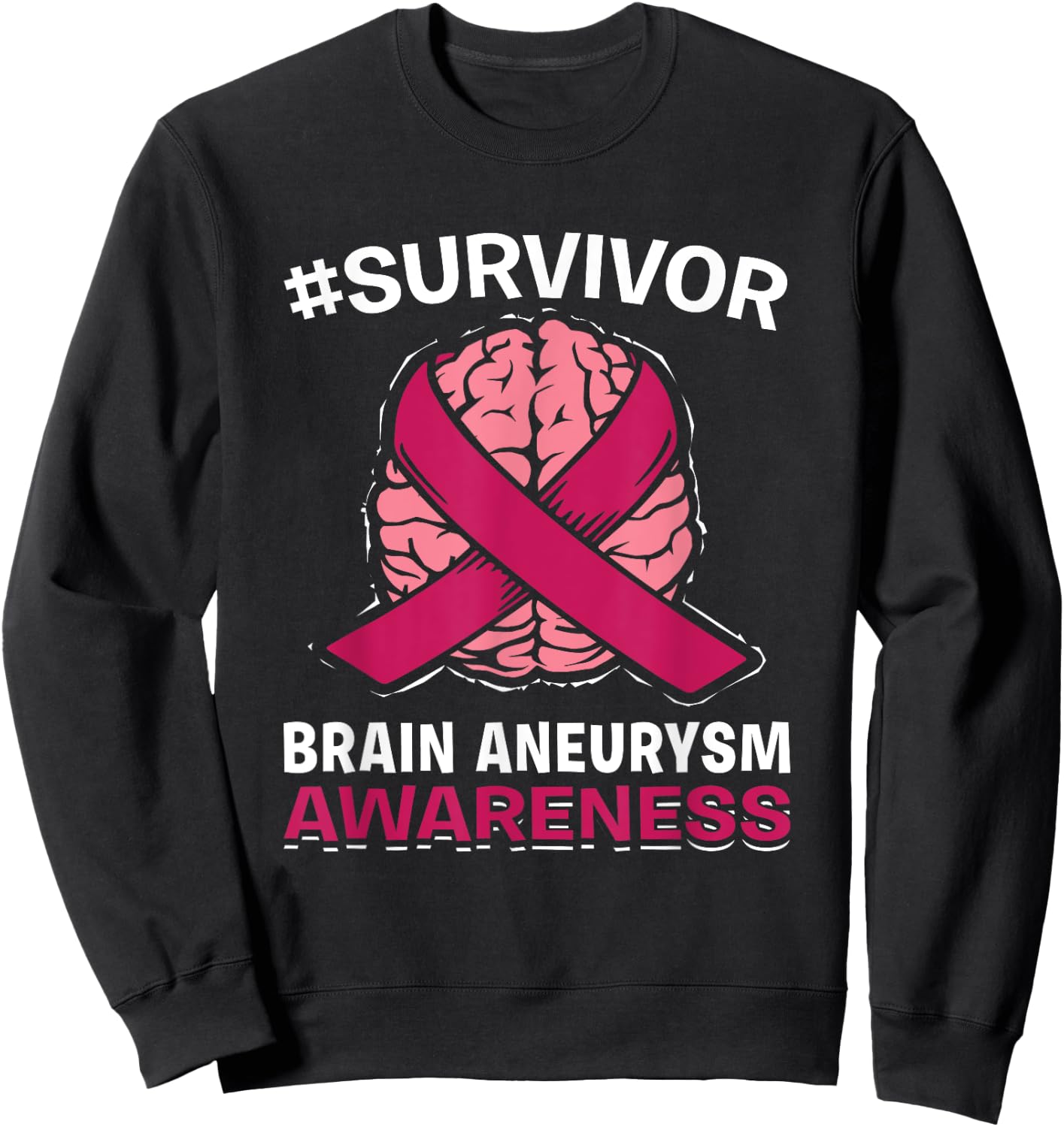 Brain Aneurysm Awareness Burgundy Aortic Brain Survivor Sweatshirt - Sweatshirt | Black