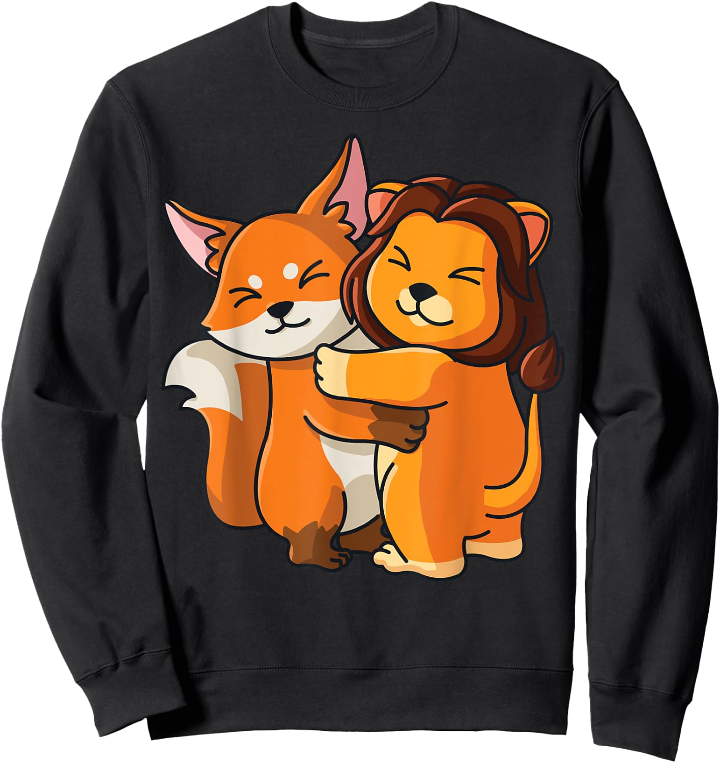 Fox and Lion cute Hug Cuddle Animals Lions plus Foxes Sweatshirt - Sweatshirt | Black